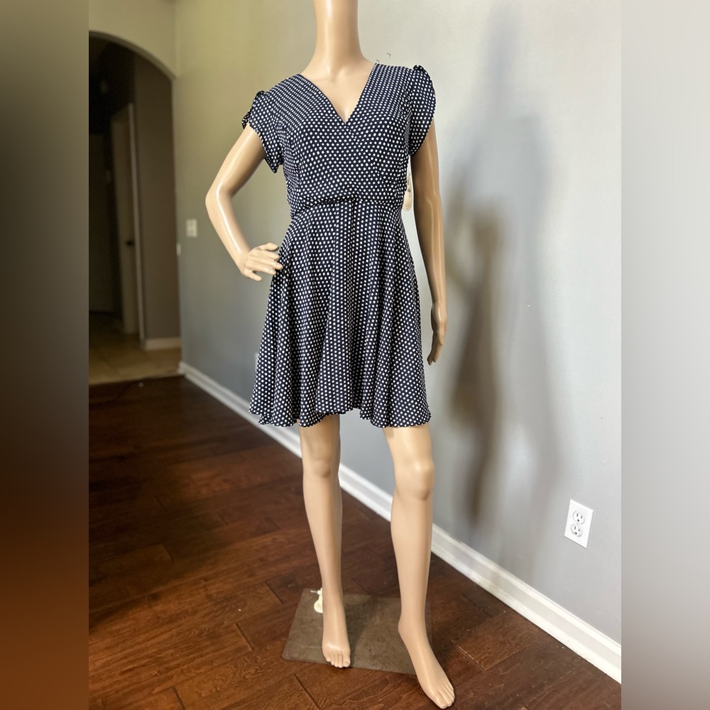 NWT Altar’d State Navy/Off-White Polka Dot Fit & Flare